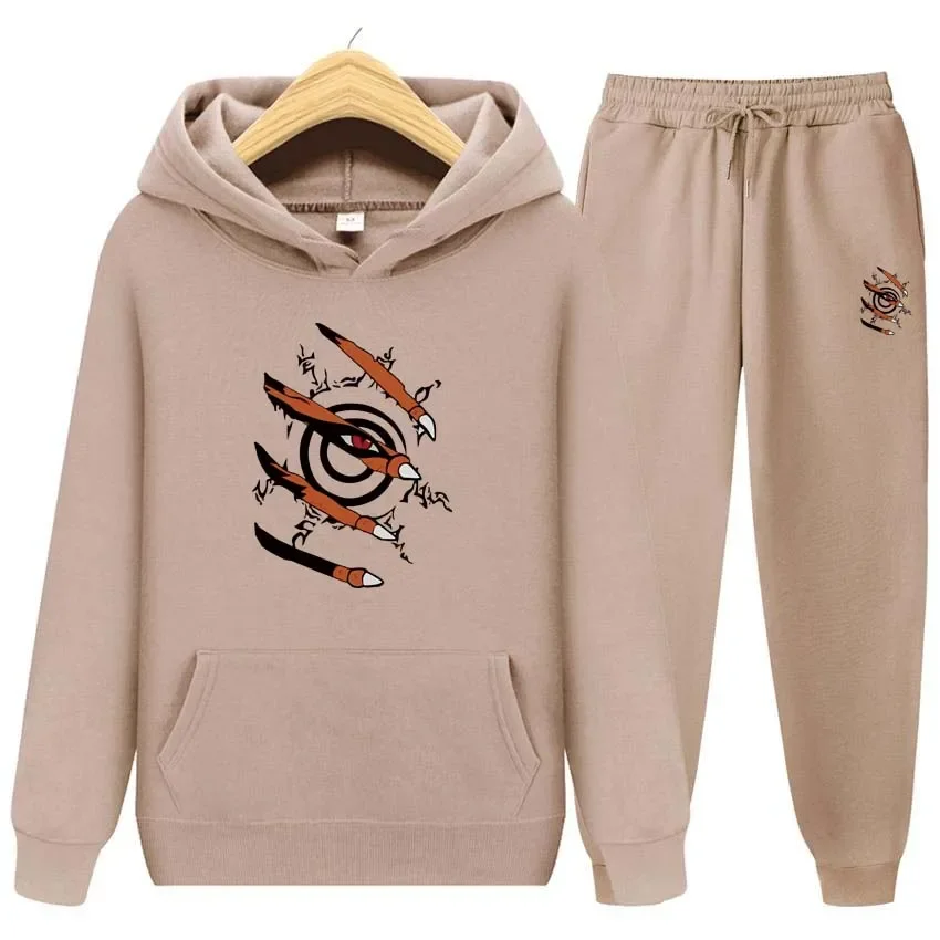 Kurama  Hoodies+Pants Two Piece Set Anime Printing Men Womens Hoodies Tracksuits Jogger Pants thick Warm Clothes Men