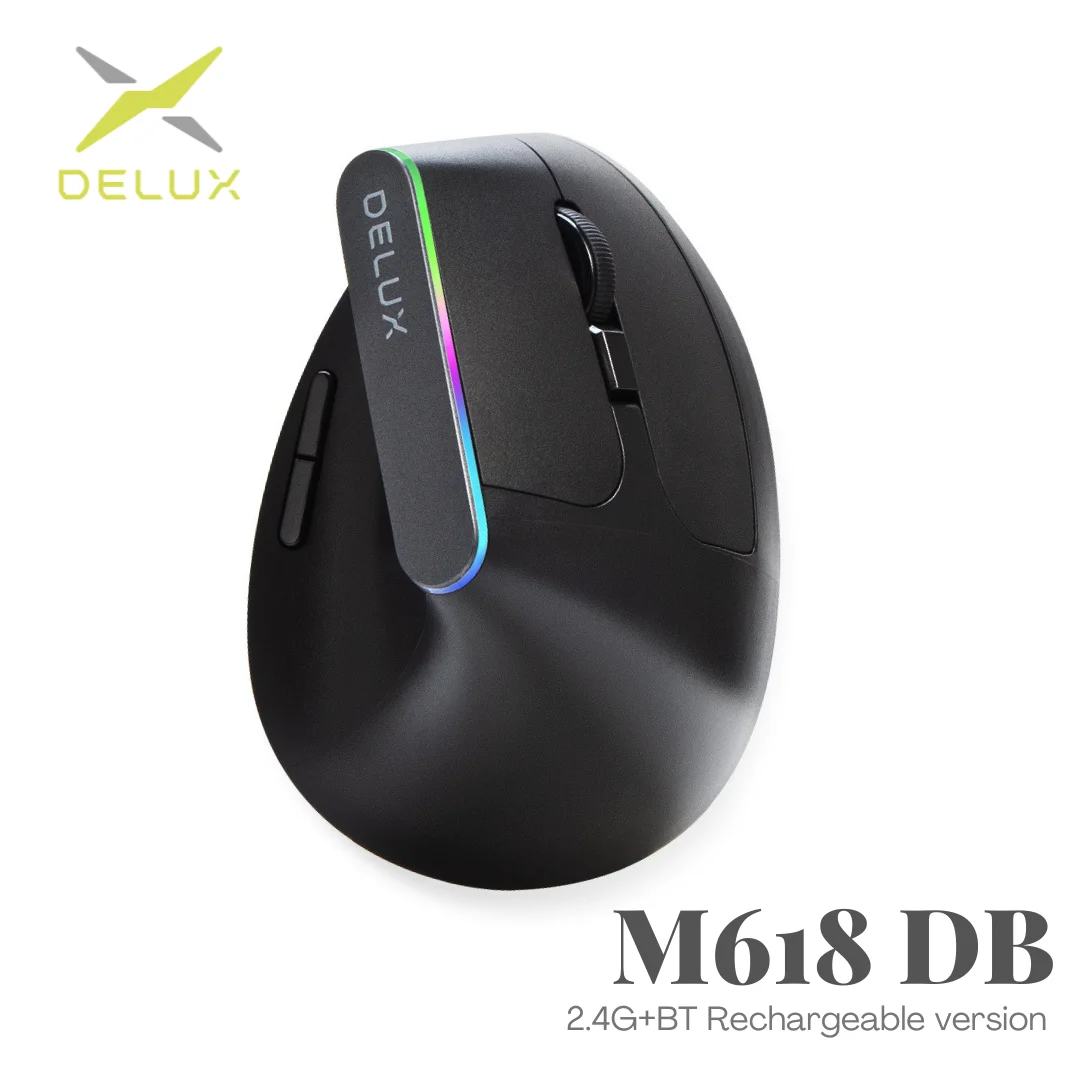 

Delux Ergonomic Vertical Mouse Rechargeable Wireless RGB Mouse Bluetooth 2.4G 4000DPI Gaming Silent Mice For Laptop PC