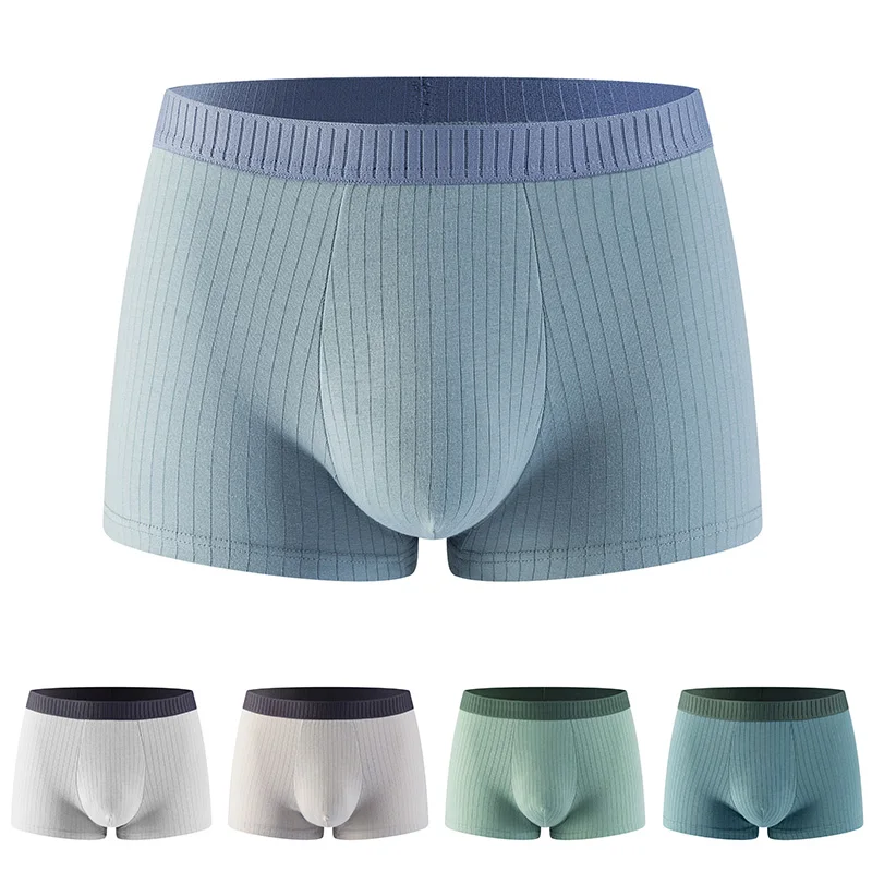 남성용 면 팬티, 남성 복서 속옷, 플랫 팬츠, U 볼록 파우치 팬티, 편안한 통기성, 라지 사이즈 L-4XL