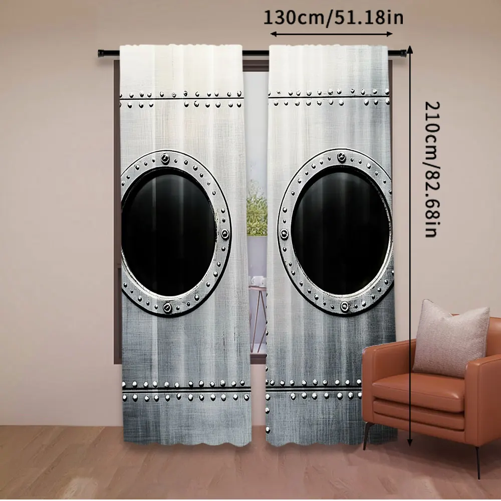 2Pcs Vintage Airplane Curtains Airplane Windows Close Up Image Detailed Steampunk Style Living Room Bedroom Window Drapes 5