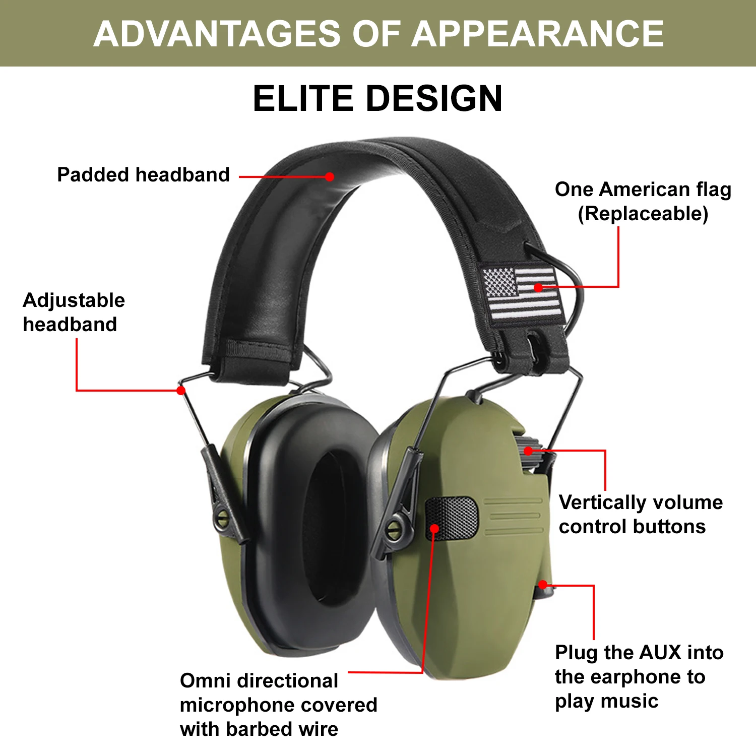 Slim Electronic Shooting Ear Protection Earmuffs with Low Profile NRR 23 dB Anti-noise Headphone Headset Foldable for Hunting