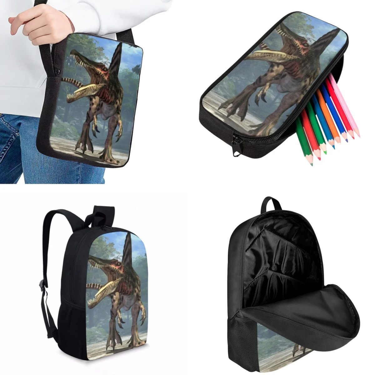 Jackherelook Ancient Times Dinosaurs 3D Printing School Bag Sets for Boys Fashion Trend Kids Travel Backpacks Daily Book Bags