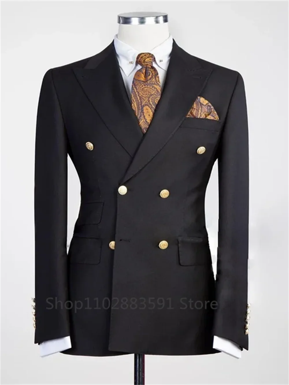 1 Pieces Slim Fit Blazer Wide Shawl Lapel Luxury Men Suit Custom Made Tuxedo Gold Button
