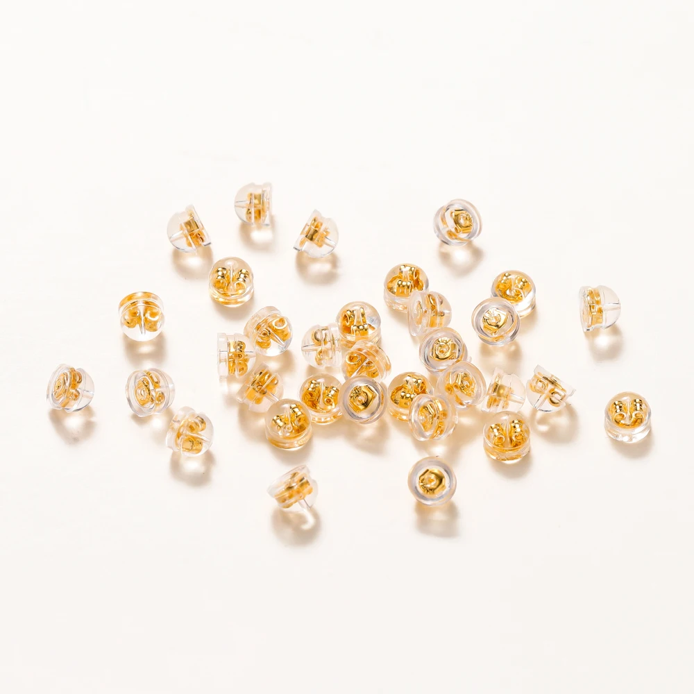 20pcs Silicone Rubber Ear Back Stoppers Hamburger Ear Plugs for Jewelry Making DIY 18K Gold Plated Brass Earring Filled Supplies
