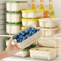 Boîte scellée au réfrigérateur pour légumes et fruits, bac à légumes avec panier de vidange, conteneurs organisateurs alimentaires à Double couche, étui réutilisable 1