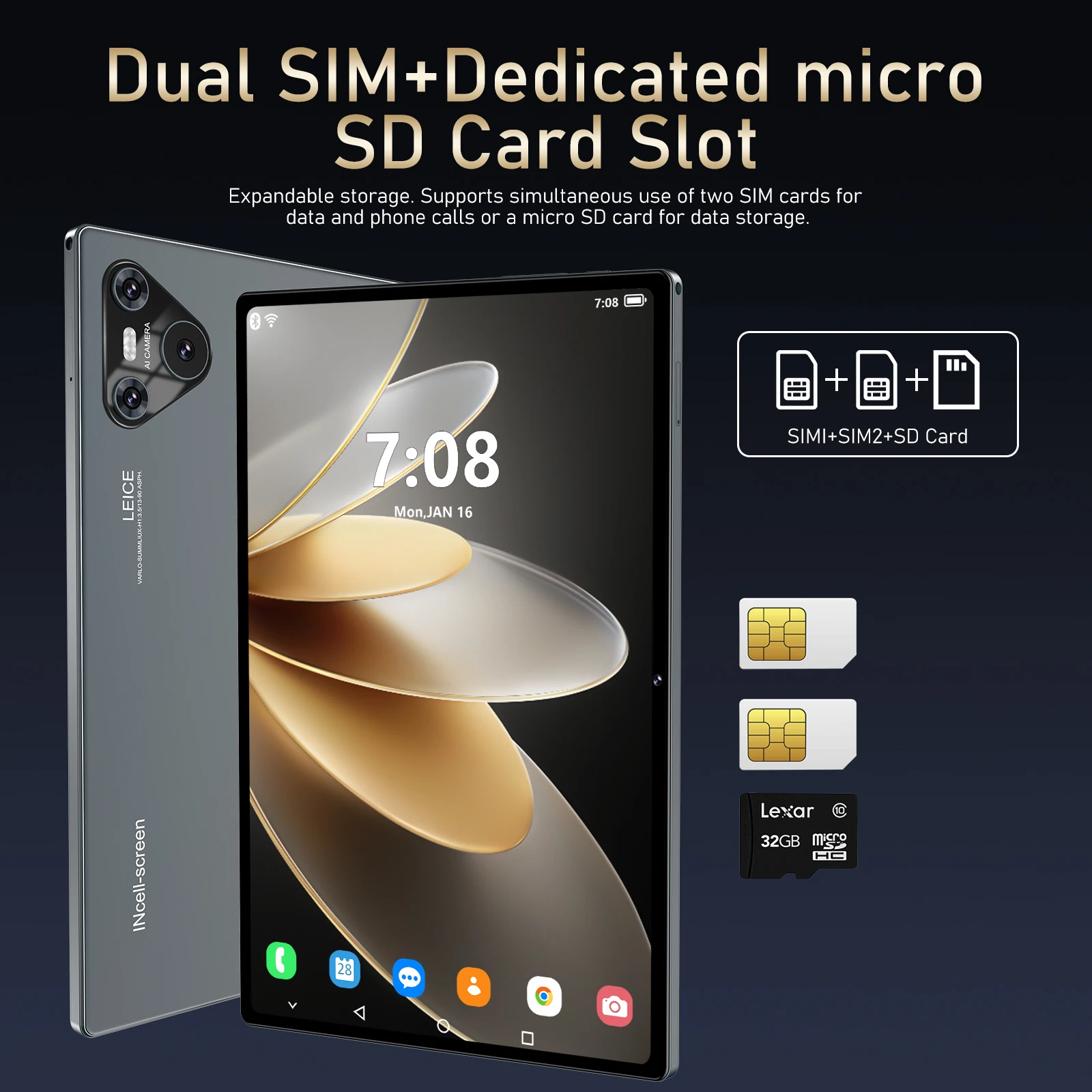 Tablet PC 16 Pro 10 inch 4K Android 13 12GB+16GB RAM 1TB ROM Dual SIM Snapdragon870 10000Mah GPS