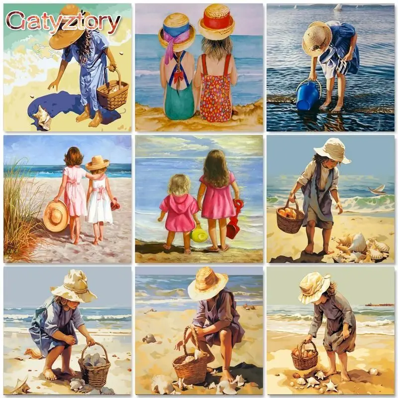 

GATYZTORY Beach Children Figure Painting By Numbers For Adults HandPainted Unique Diy Gift Oil Picture By Number Wall Decors