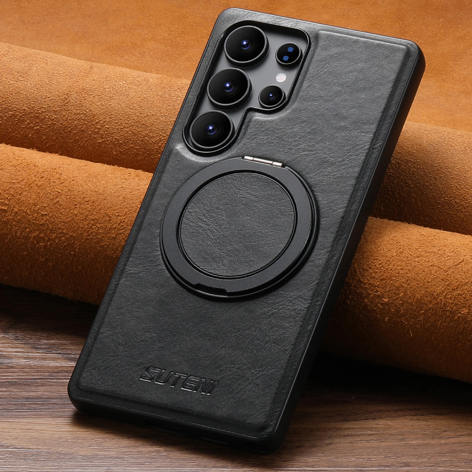 Luxury Classic Business Oil Wax Texture Faux Leather Phone Case with Magnetic Stand Cover