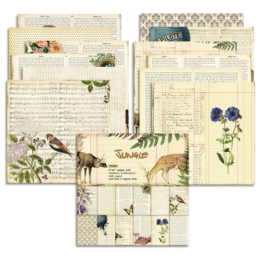 24Sheets/Set Vintage Flower Material Ppaper DIY Scrapbooking Journal Base Collage Photo Props Gift Wrapping Decoration Paper