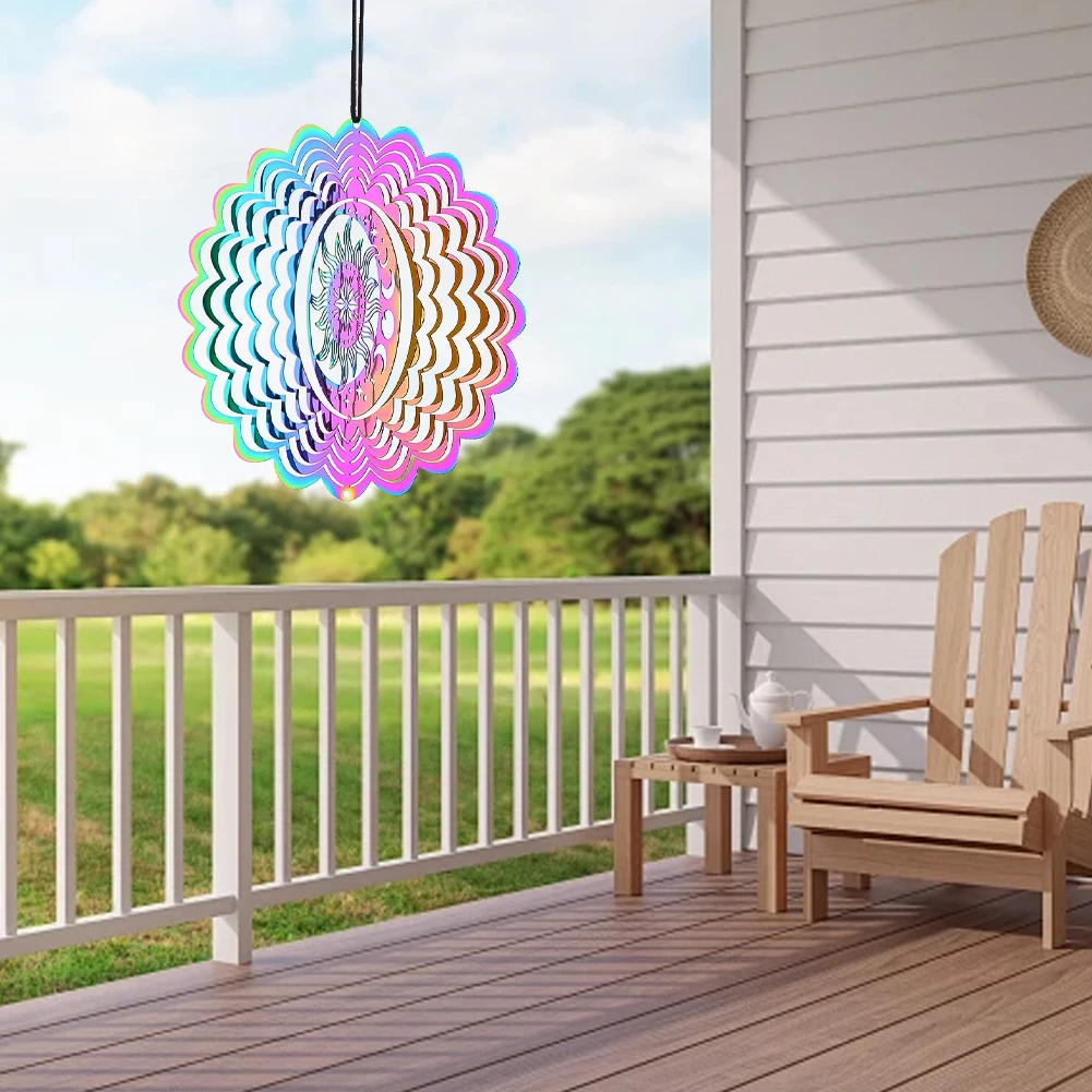 Sun Wind Spinner Hanging Gradient Color Moon Star Whirligig Wind Chimes Sun Catcher 3D Visual Effect Bird Deterrent Garden Decor wind chimes,wind chime,crystal sun catcher,window hanging suncatcher,wind spinner catcher