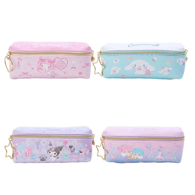 

Cute Anime Melody Little Twin Stars Kuromi Cinnamoroll Cartoon Toys PU High Capacity Pen Bag Dolls Pencil Case Kids Learn Gift