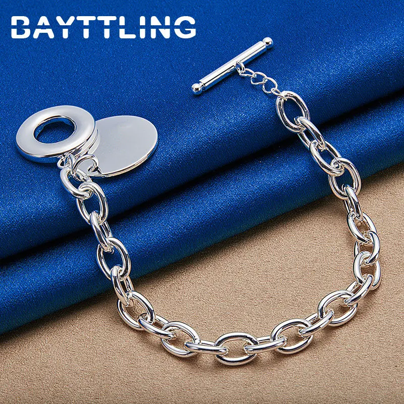 

Charm 925 Sterling Silver 8 Inches Round Pendant Bracelet Women For Fashion Jewelry Engagement Wedding Accessories