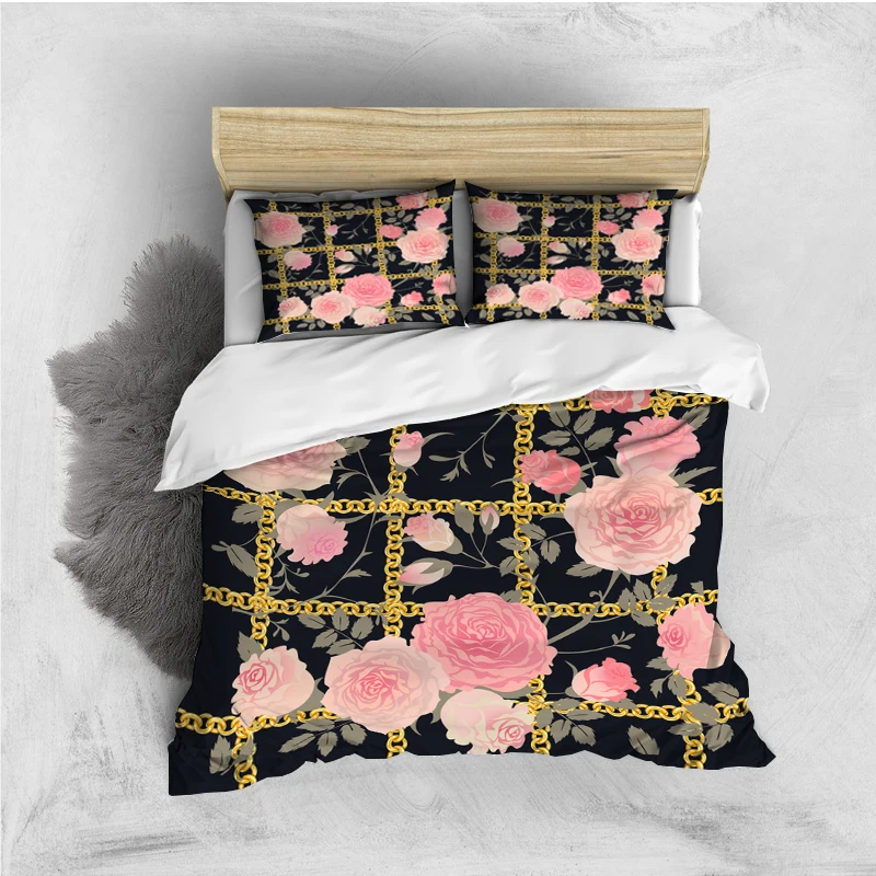 

Retro pattern Print Polyester Bedding Set，King Size Bedding Set，Teens Kids or Adults for Beds Quilt Cover Pillowcase Bedding Set