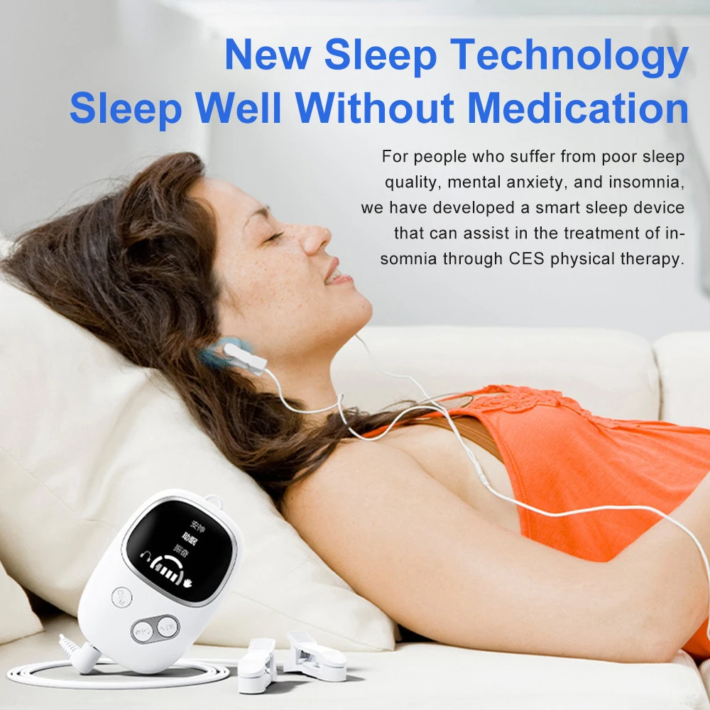 CES Sleep Aid Device Microcurrent Pulse Fast Sleeping Instrument Ear Clip Sleep Device Relax Anxiety Insomnia Hypnosis Soothing