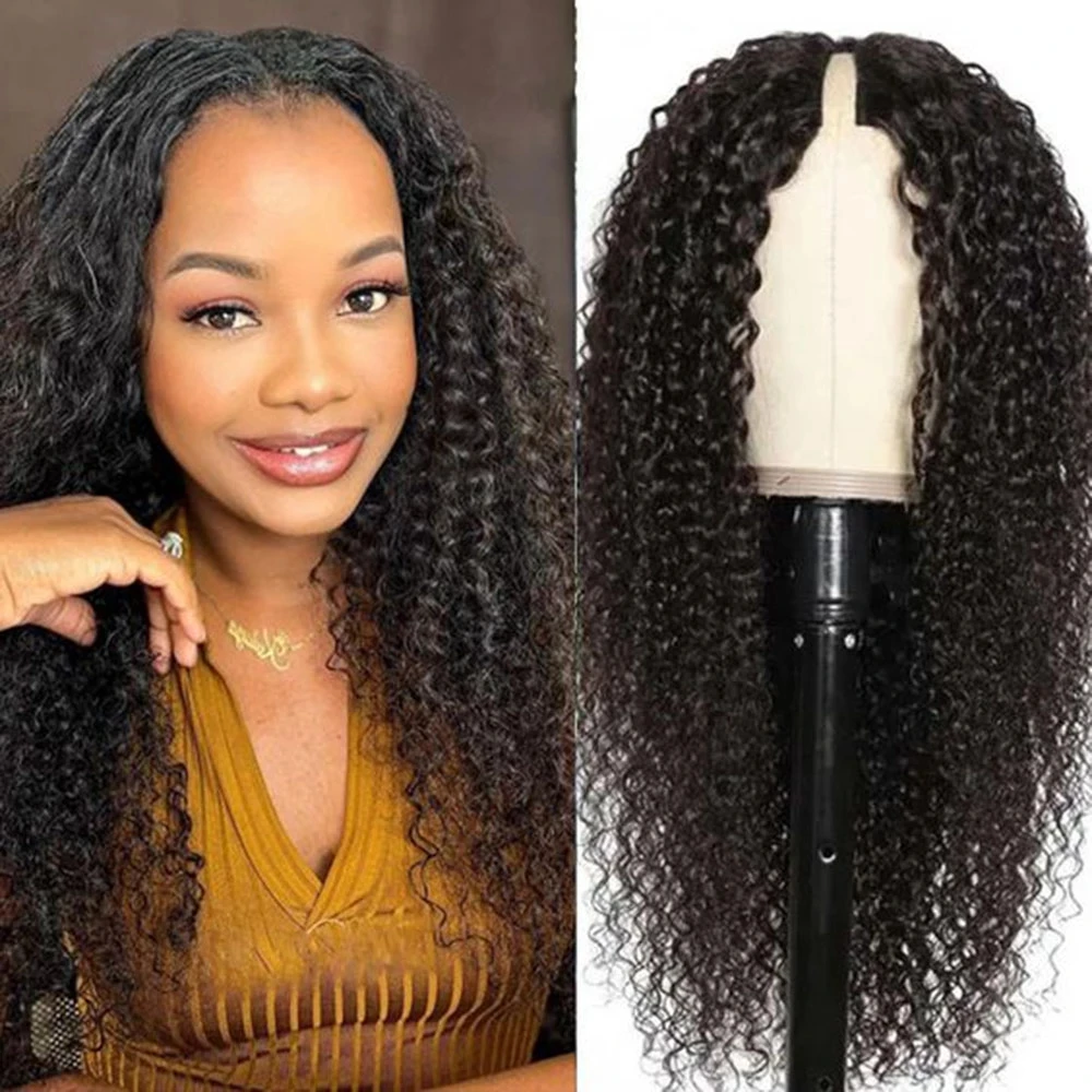 Kinky Curly V U Part Wig 30 Inch Remy Human Hair Wigs No Glue Brazilian