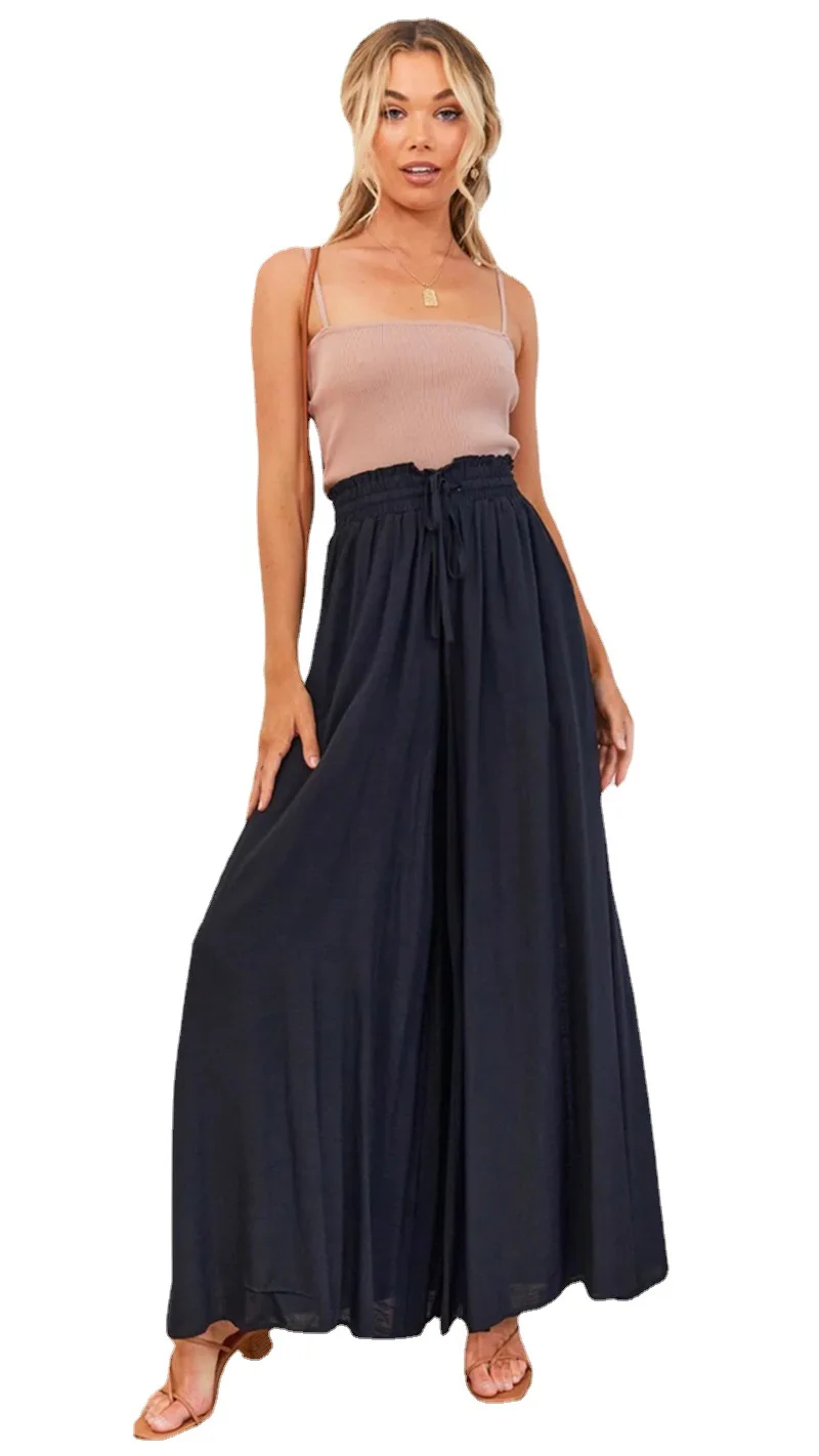 Women's Wide Leg Long Pants with Elastic Waistband, High Waist, Long Skirt, Summer, New