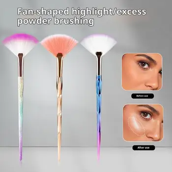 Pennello per trucco a forma di ventaglio per fard piatto grande per evidenziare Pennello per cipria in polvere in polvere Pennello per il viso coreano morbido e accogliente anche strumenti di colore per le donne