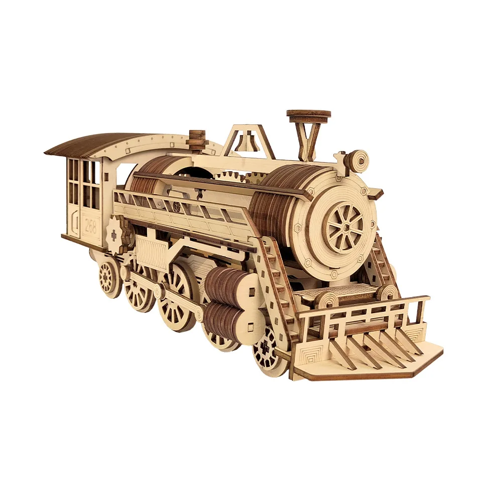 3D Wooden Puzzle Mechanical Transmission Steam Train Model Handmade DIY Assembly Educational Toy Jigsaw Model Building Kits 2gt bf type synchronous pulley belt kit 16teeth 48teeth 1 3reduction ratio mechanical transmission assembly bandwidth 6mm