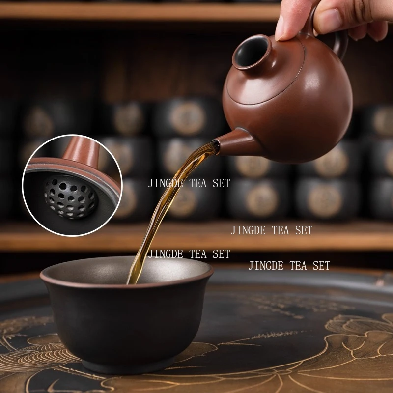 150ml Chinese Purple Pottery Teapot Household Antique Bronze Fair Pot Tea Dispenser and Teapot Dual-use Tea Ceremony Accessories