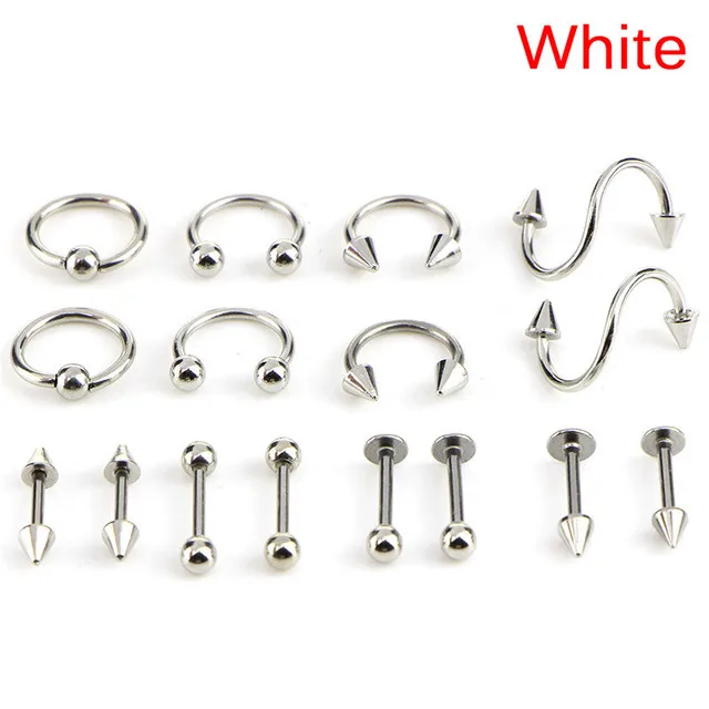 5 Or 8 PCS Surgical Steel Nose Rings & Studs - 16G To 20G, Multi-Color CZ, 7mm Length 10 thumbnail image