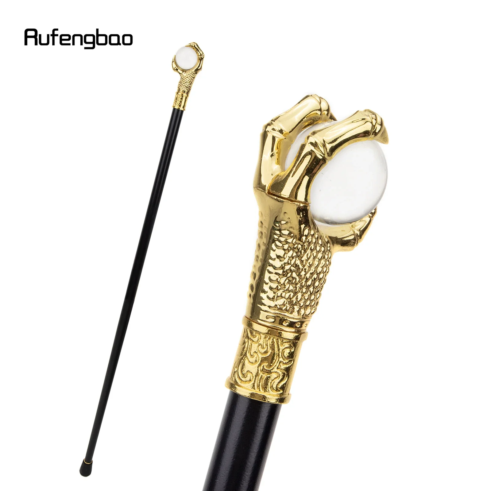 

Golden Dragon Claw Grasp Glass Ball Single Joint Walking Stick Decorative Cospaly Party Fashionable Cane Halloween Crosier 93cm