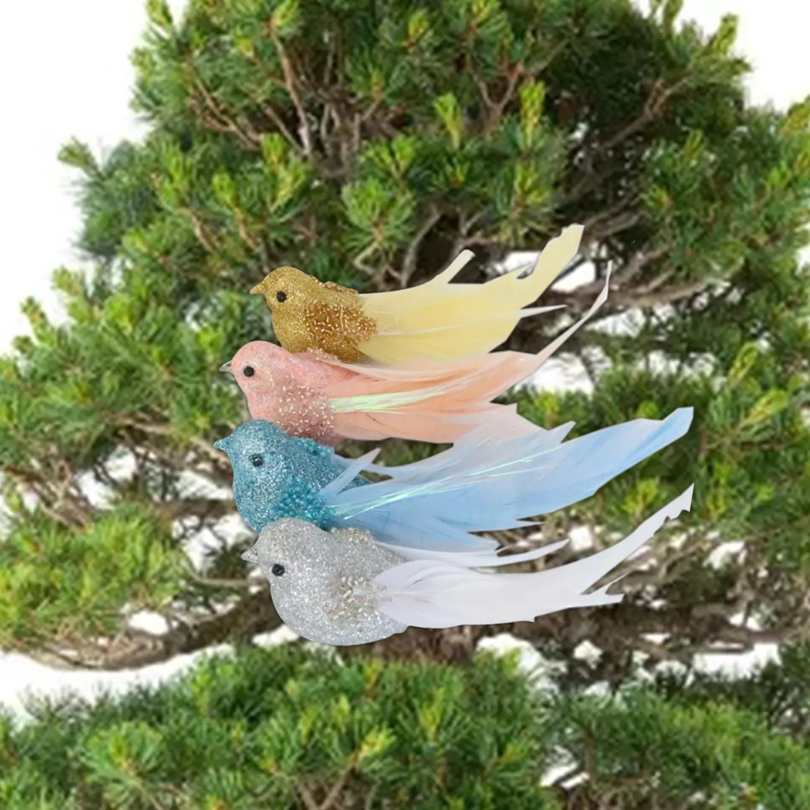 

4Pcs Feathered Birds Figurine Mini Artificial Birds Realistic Feather Birds for Garden Window Floral Arrangement Wedding Home