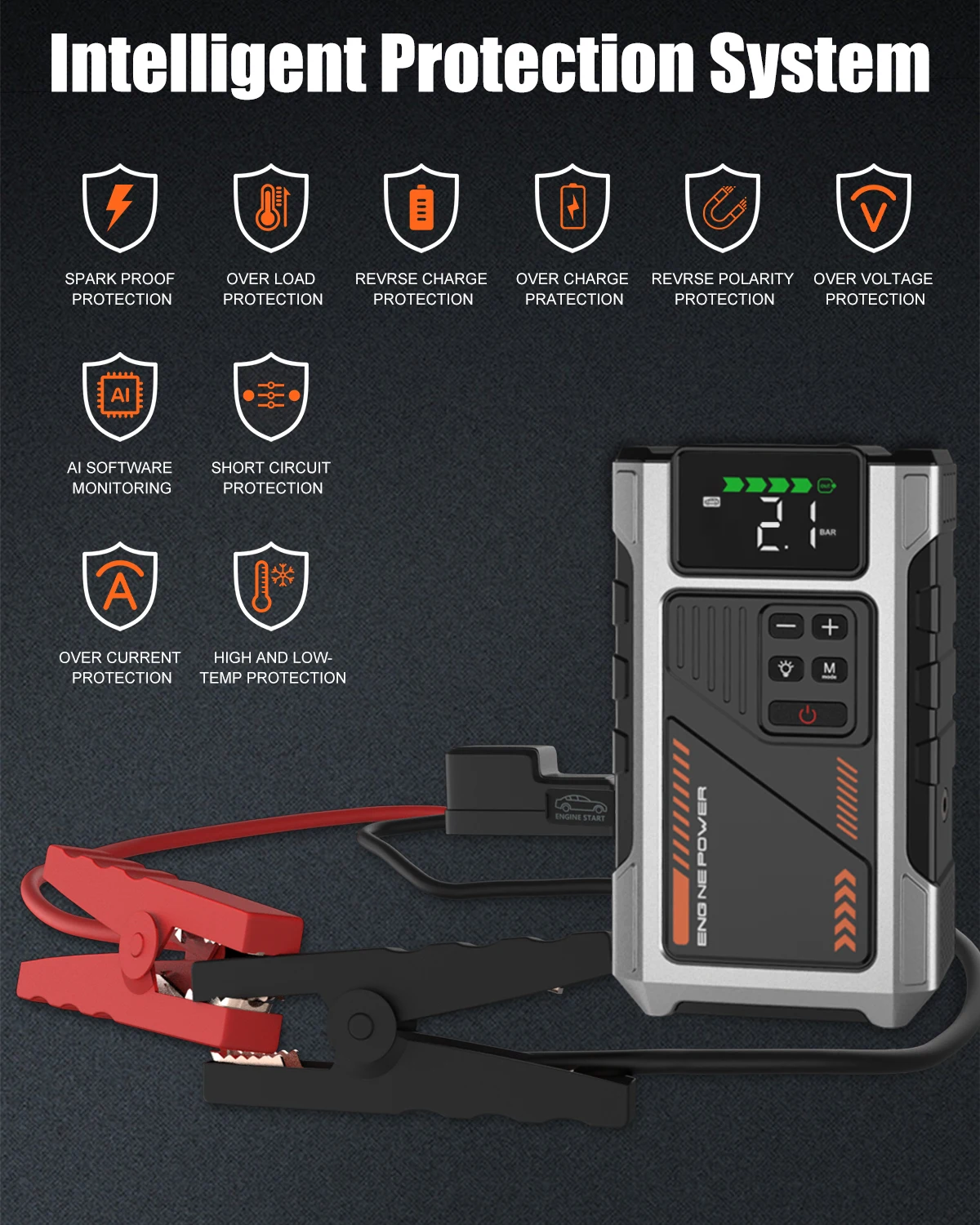 Eigotrav U2 5-IN-1 6000A 12000mAh Avviatore di emergenza per auto con compressore d'aria 150PSI Booster Caricatore di backup Power Bank Jumper Box - immagine 3