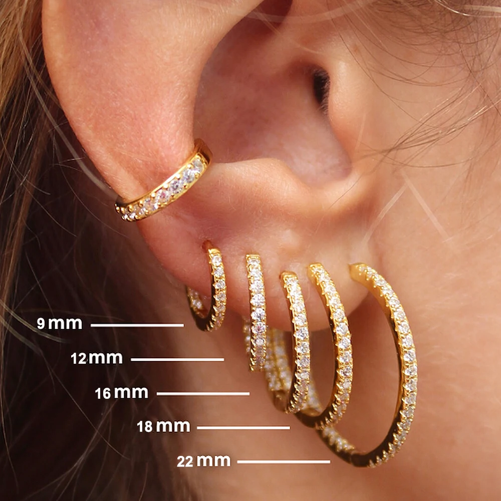 2 قطعة قوس قزح كبير Huggie الأطواق أقراط للنساء الفولاذ المقاوم للصدأ الغضروف داينتي الوجهين زركونيا أقراط للأذن مجوهرات