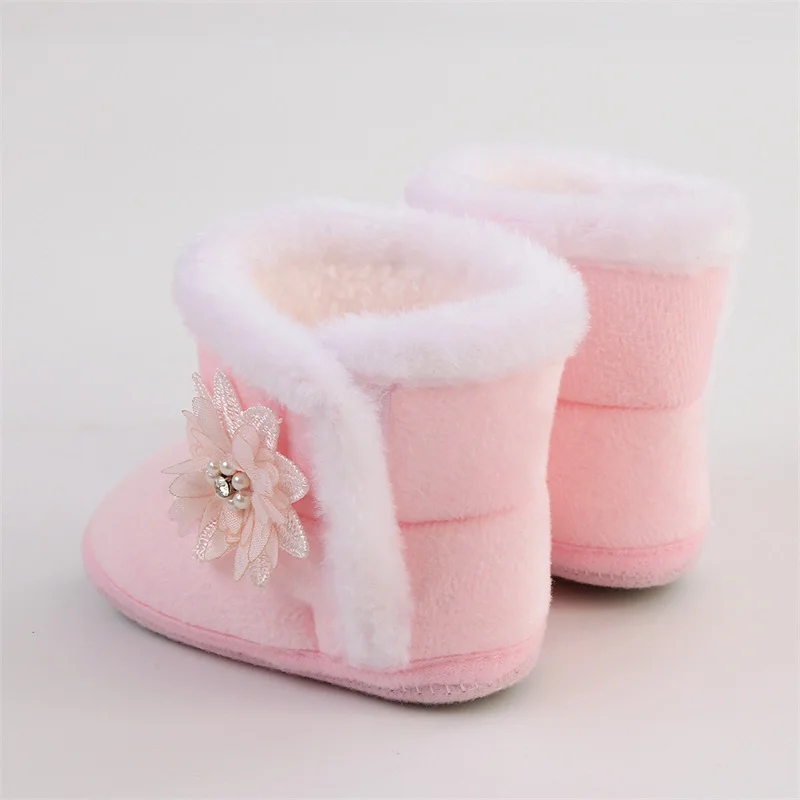 VISgogo Baby Shoes  Girls Snow Boots Winter Warm Flower Ankle Boots Baby Walking Shoes for Toddler Infant 6-15 Months