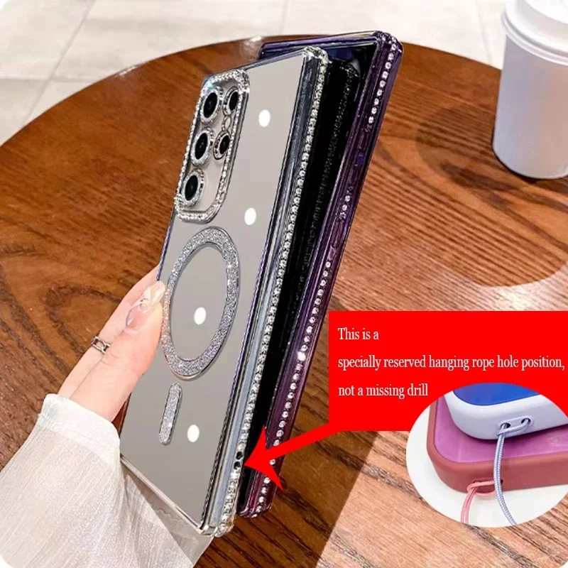 Luxury Diamond Glitter Clear Phone Case with MagSafe-Compatible Wireless Charging
