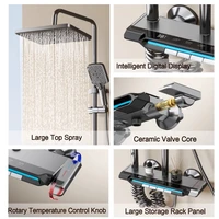 Hot Cold Bathroom Shower Faucet Set 4 Functions Shower Set Mixer Shower System Wall-mounted Temperature Digital Display 2