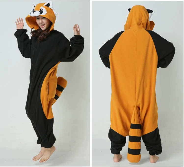 HKSNG Adult Raccoon Pajamas Flannel Cartoon Onesies Halloween Party Cosplay Costumes Jumpsuits Pyjamas Kigurumi