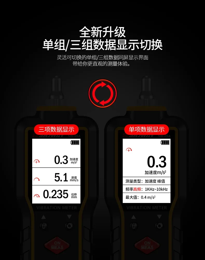 SNDWAY Handheld Vibration Meter Digital Vibration Measuring Tool Vibration Instrument SW-65A SW-63A 5