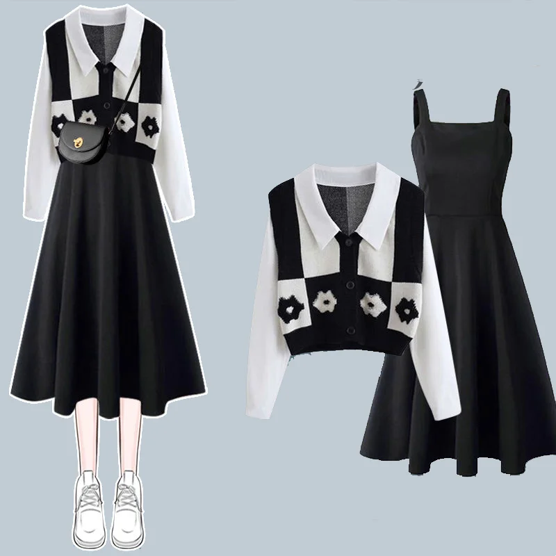 Spring Wear a Complete Set of 2024 New Fashion Age Reducing Vacation Two piece Top Paired with Strap Dress Two piece Set