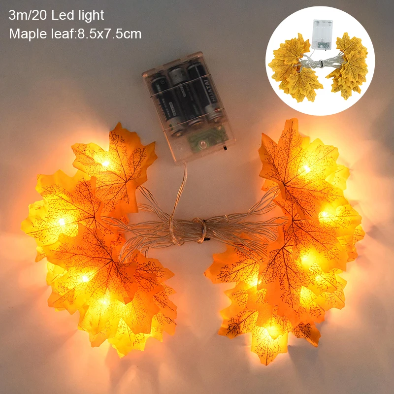 thumbnail image 1 of Guirnalda de luces LED de hojas de arce artificiales de 3 m y 20 LED, decoración para fiesta de Halloween, Navidad, regalo de Acción de Gracias para el hogar, 1 of 5