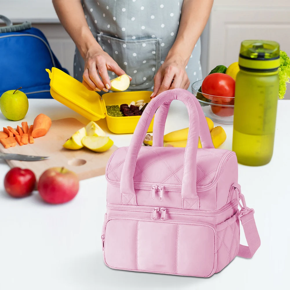 Insulated Leakproof Crossbody Lunch Box for Women Reusable Food Thermal Handbag Waterproof Bento Top Handle Bag for Work Picnic