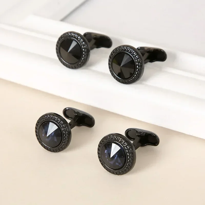 

High Grade Round Crystal Cufflinks for Couples Wedding Jewelry Accessories Men and Women Business Casual French Shirt Buttons