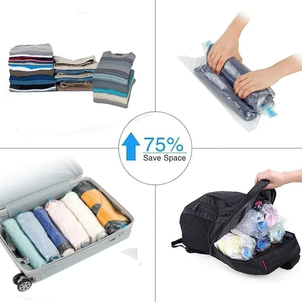 Storage Bag Travel Roll-Up Compression Bags Reusable Vacuum Storage Organizers Bag Save Space Roll-Up Compression For backpack Luggage