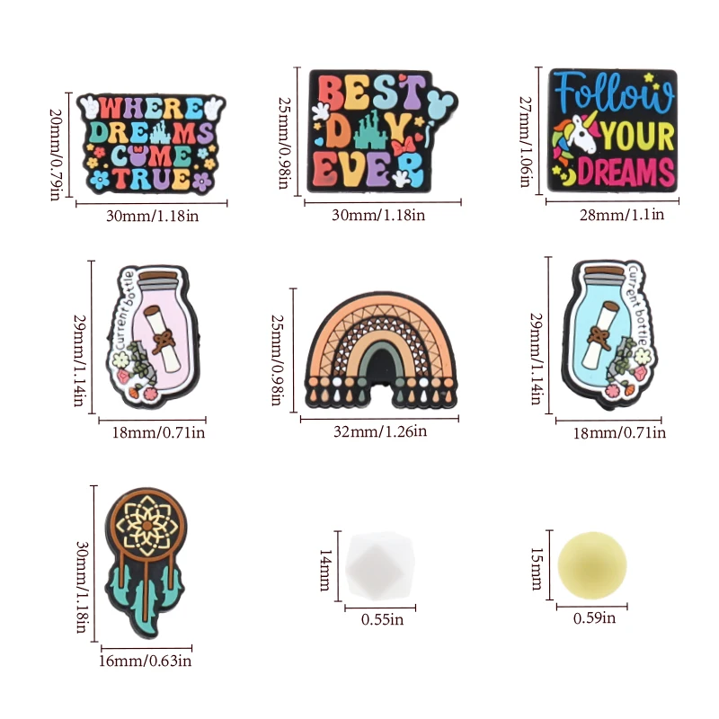 139PCS Dreams Silicone Focal Beads For Pens Rainbow Short Words Beads Bulk for Jewelry Making Bracelet Necklaces Handmade Crafts