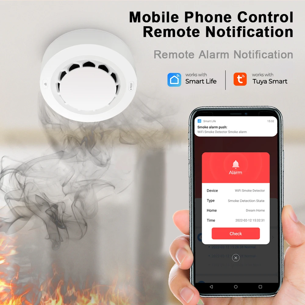 WiFi Smoke Sensor Tuya Smoke Detector Photoelectric Sensor Fire Alarm Home Kitchen Security System Work With Smart Life APP - 2