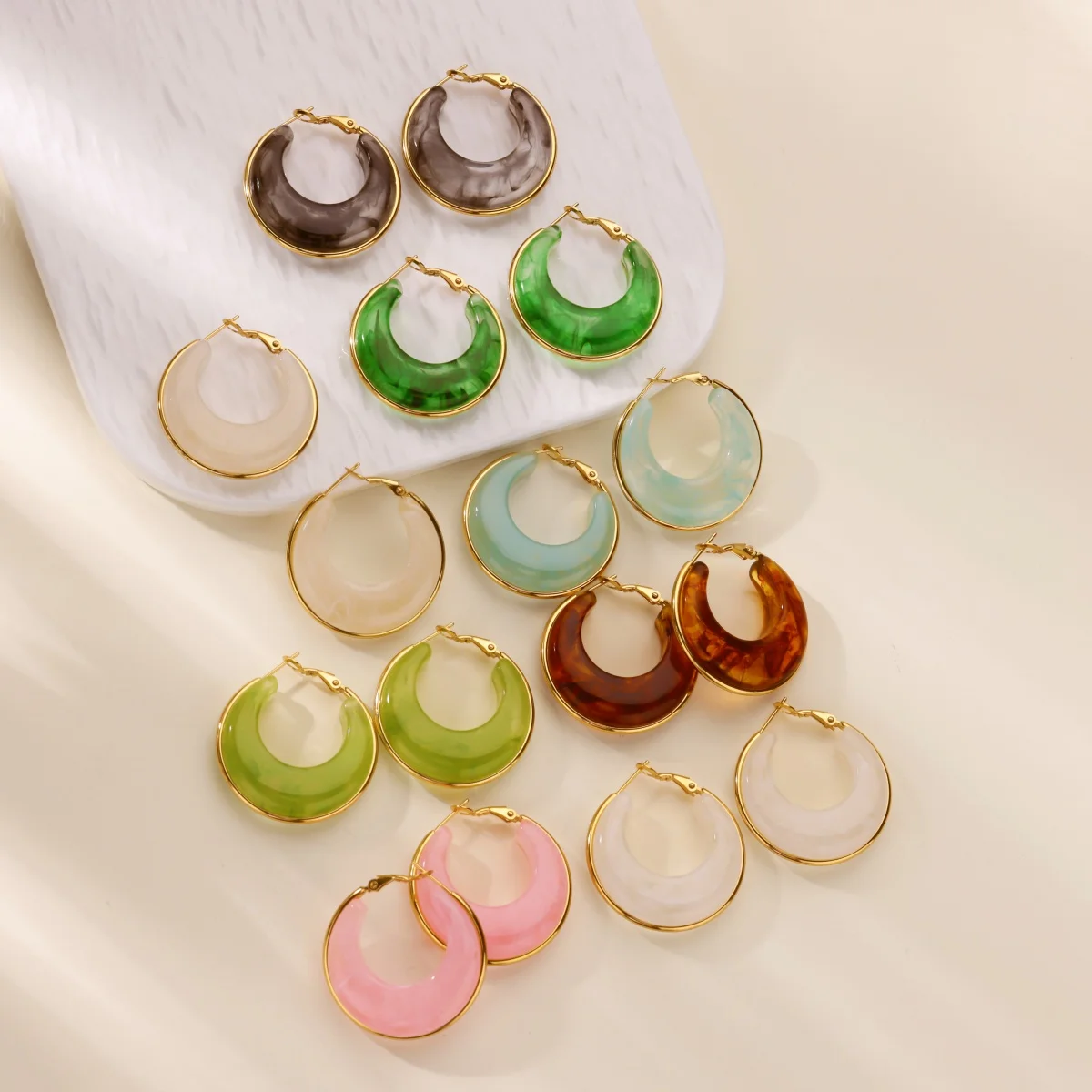 Acrylic Hoop Earrings Gold Color Women Girls