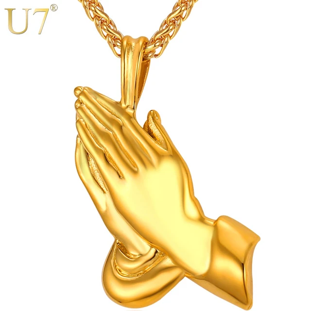 14KT Yellow Gold Polished Praying Hands Pendant Charm – LSJ