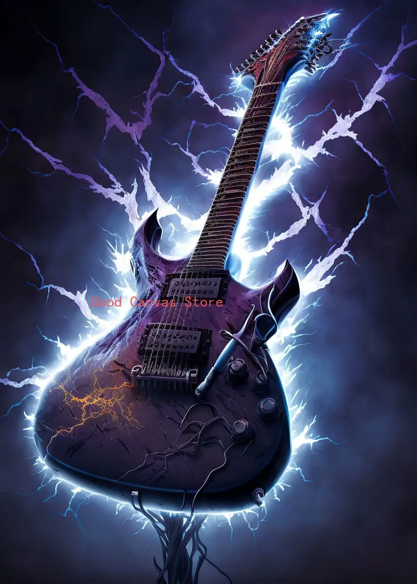 ★アウトレット★ パネルアート Fire guitar デジタルプリントアート Guitar Fire Posters Electric Guitar Neon Guitar Canvas