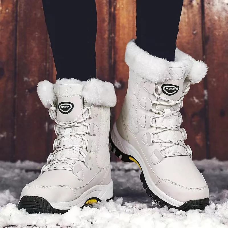 Winter Vrouwen Uggs Grote-Size Meisjes Katoen Gevoerde Schoenen Medium  Enkellaarsjes Hoge Bootsthickened Katoen Sneeuw Warme Vacht schoenen -  AliExpress