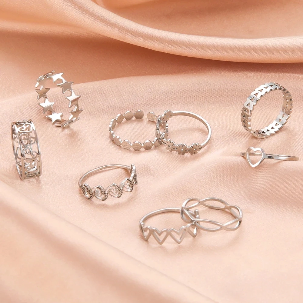 Stainless steel ring finger ring Teamer witch knot women heart pentagram cross blade fashion minimalist jewelry Valentine's Day gift