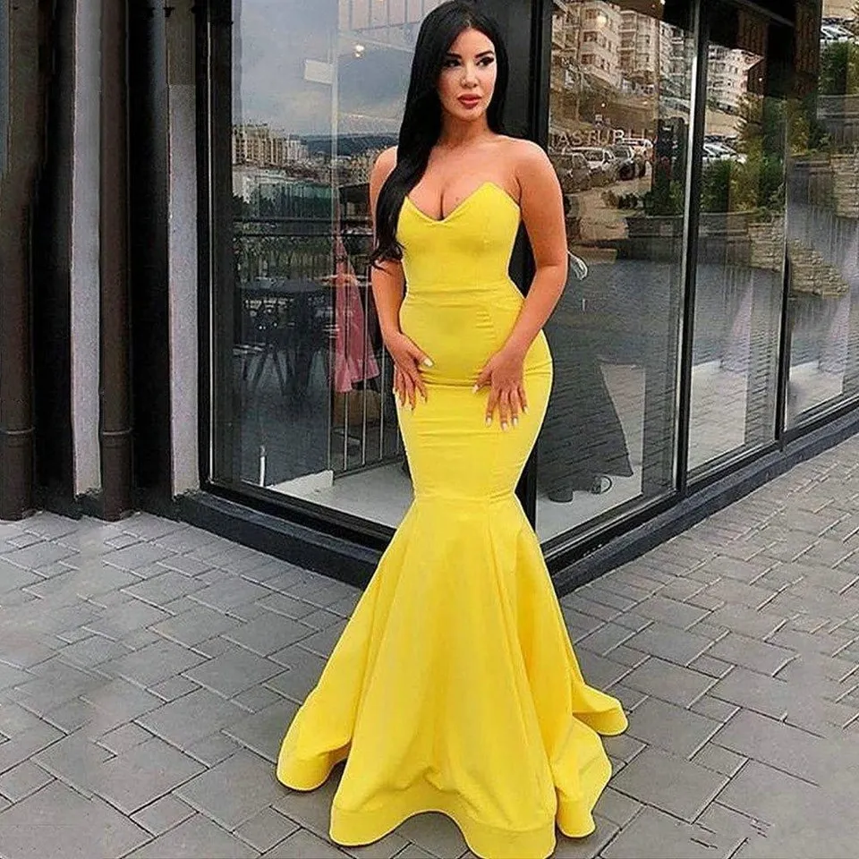 

Yellow Mermaid Evening Dresses 2023 New Formal Party Satin Vestidos De Gala Elegant Robes De Soirée Graduation Long Prom Gowns
