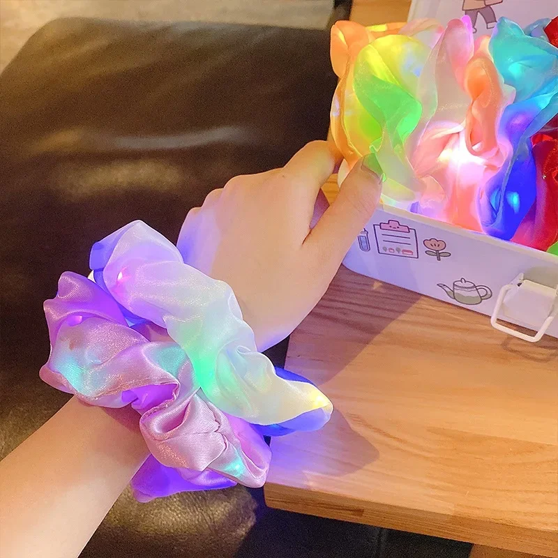 2pcs Girls LED Luminous Scrunchies Hairband Ponytail Holder Headwear Elastic Hair Bands Kids Solid Color Luminous Toys for Party women girls purple color differen stlye headband elastic hairband girl scrunchies fashion korean stlye hair accessories headwear