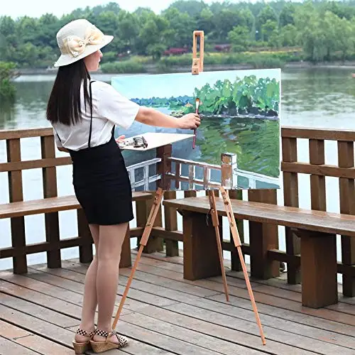 Adjustable Artist Easel Stand Solid Beech Wood Portable Foldable Telescopic Tripod Easel Painting Oil Painting Sketchbook