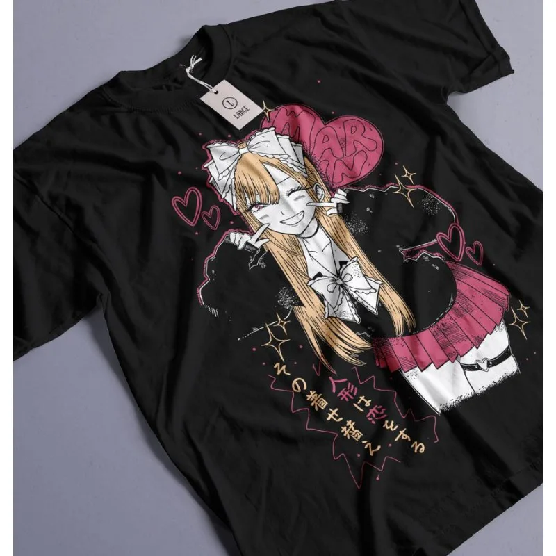 My Dress-Up Darling Kitagawa Marin Anime Grafik-T-Shirt Vintage Washed Manga Merch Harajuku Unisex Oversized T-Shirt mit langen Ärmeln