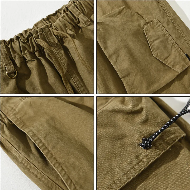 Casual Loose Cargo Cotton Pants for Men Big Pockets Vintage Joggers Men Trousers Streetwear AZ7025#